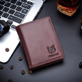 Men Large Capacity Genuine Leather Bifold Wallet Credit Card Holder Brown
