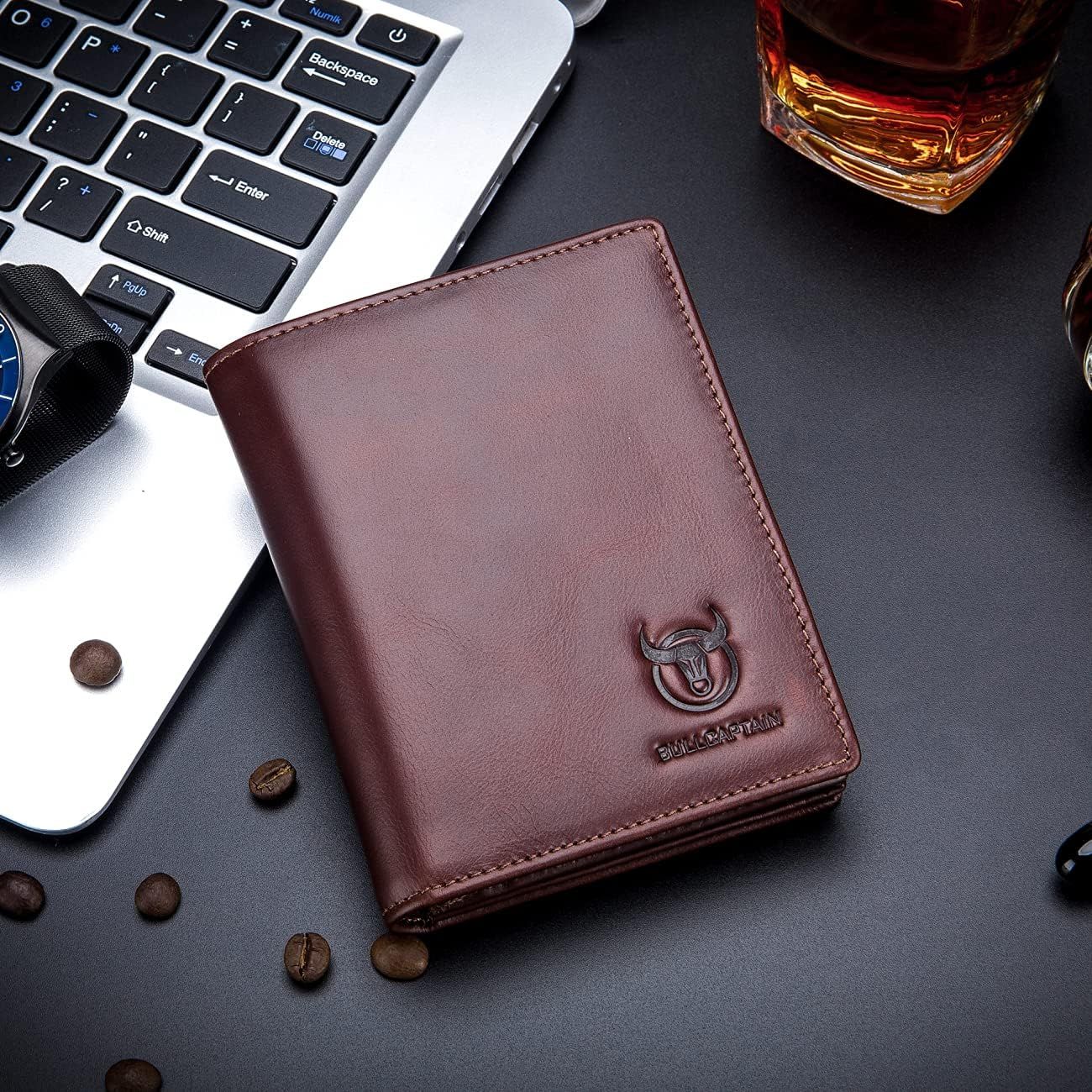 Men Large Capacity Genuine Leather Bifold Wallet Credit Card Holder Brown