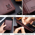 Men Large Capacity Genuine Leather Bifold Wallet Credit Card Holder Brown