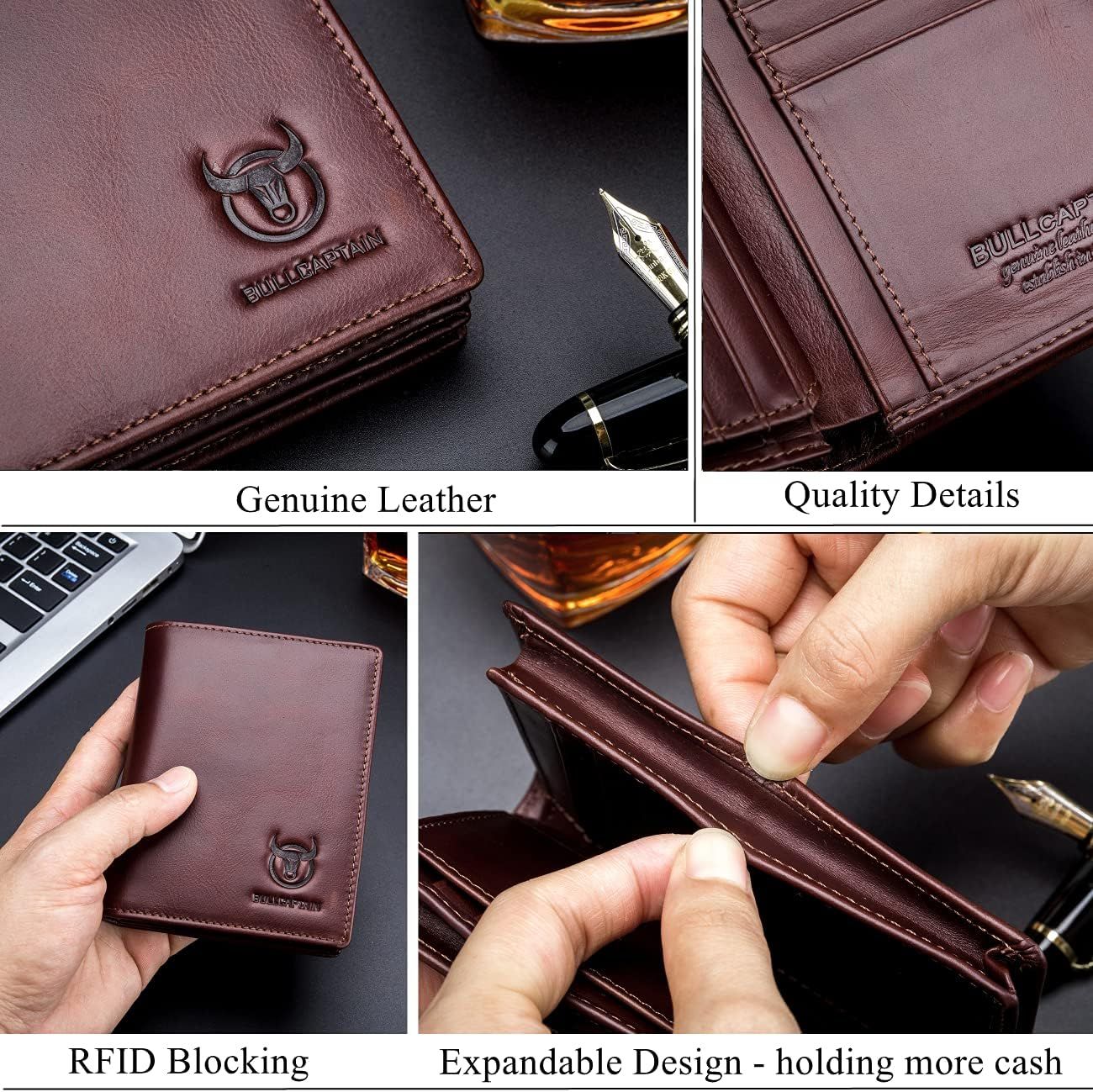 Men Large Capacity Genuine Leather Bifold Wallet Credit Card Holder Brown