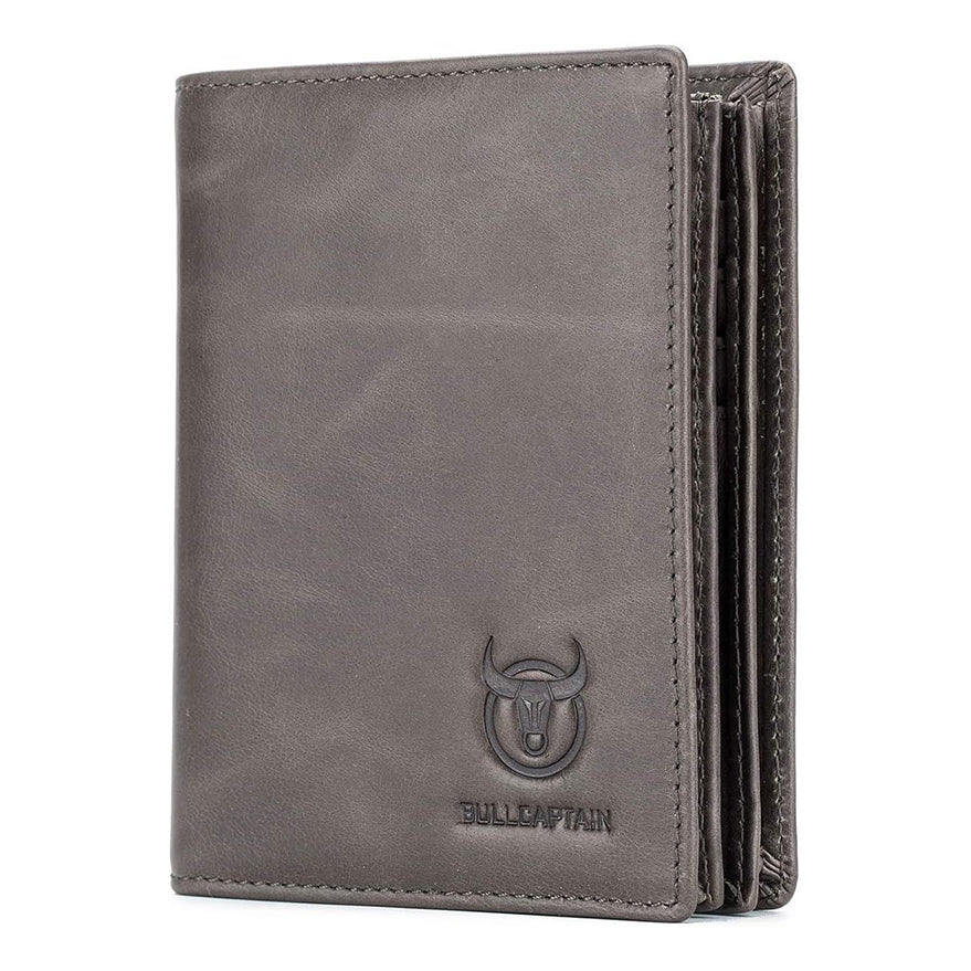 Men Large Capacity Genuine Leather Bifold Wallet Credit Card Holder Grey