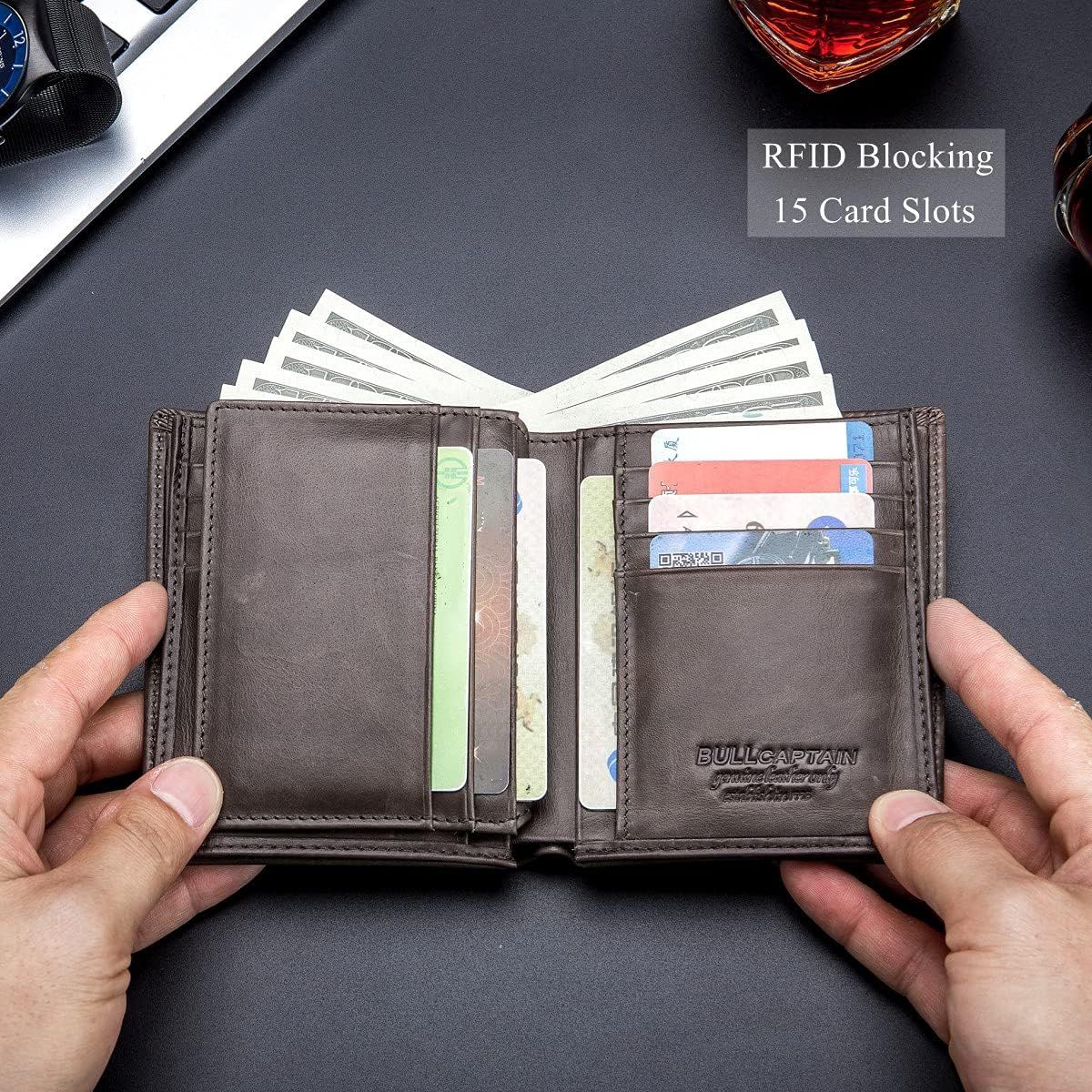 Men Large Capacity Genuine Leather Bifold Wallet Credit Card Holder Grey
