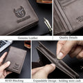 Men Large Capacity Genuine Leather Bifold Wallet Credit Card Holder Grey