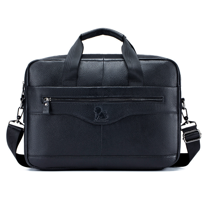 Men Leather 14 Inch Computer Laptop Bag Business Briefcase Messenger Black
