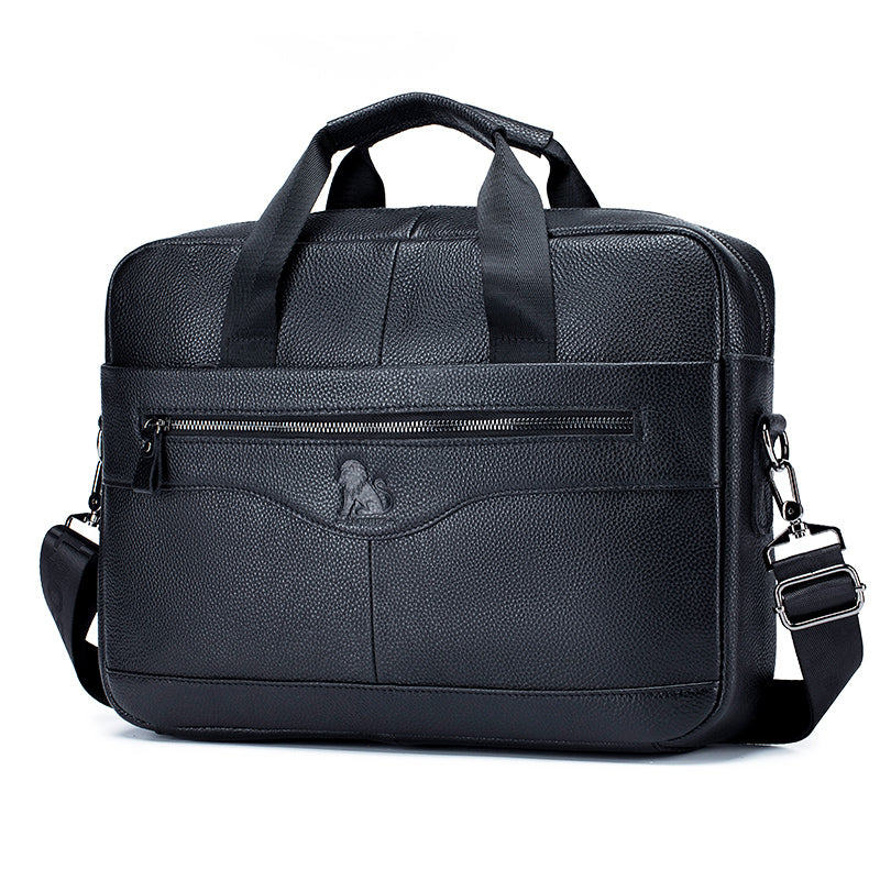 Men Leather 14 Inch Computer Laptop Bag Business Briefcase Messenger Black