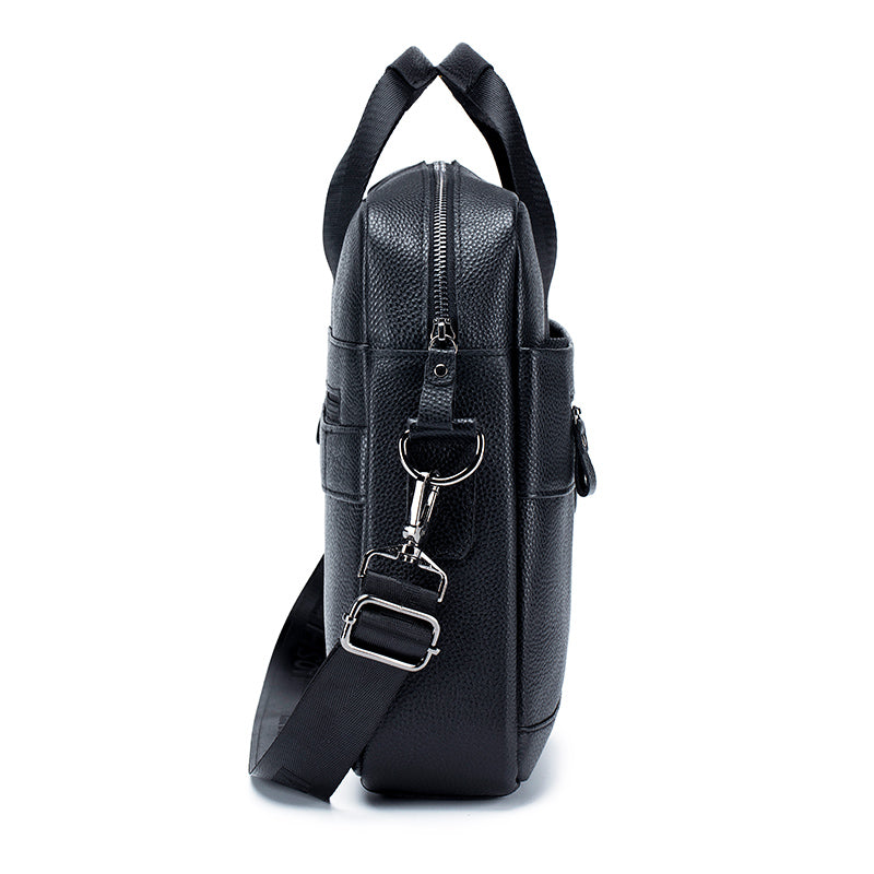 Men Leather 14 Inch Computer Laptop Bag Business Briefcase Messenger Black