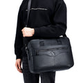 Men Leather 14 Inch Computer Laptop Bag Business Briefcase Messenger Black