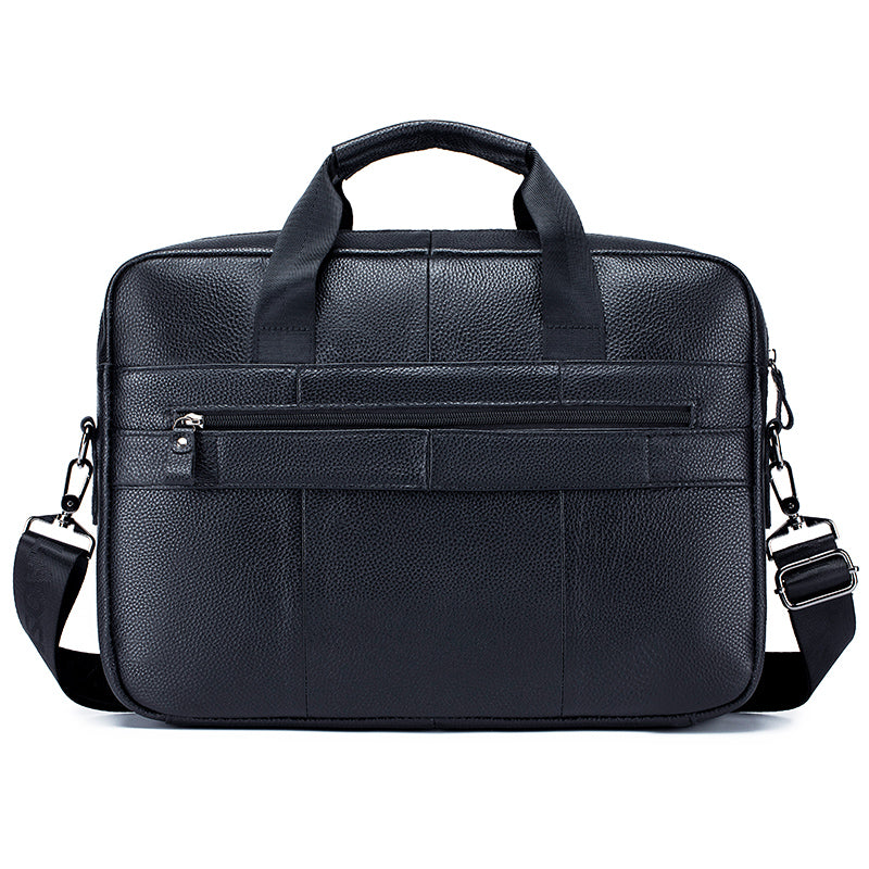 Men Leather 14 Inch Computer Laptop Bag Business Briefcase Messenger Black