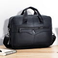 Men Leather 14 Inch Computer Laptop Bag Business Briefcase Messenger Black