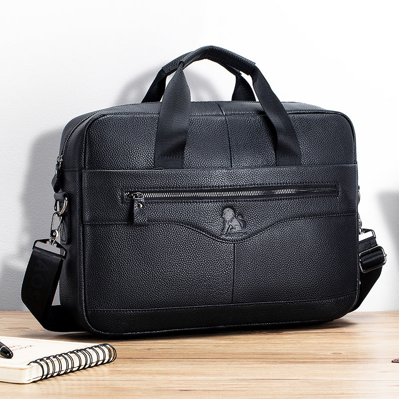 Men Leather 14 Inch Computer Laptop Bag Business Briefcase Messenger Black