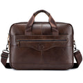 Men Leather 14 Inch Computer Laptop Bag Business Briefcase Messenger Brown