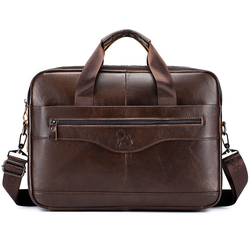 Men Leather 14 Inch Computer Laptop Bag Business Briefcase Messenger Brown