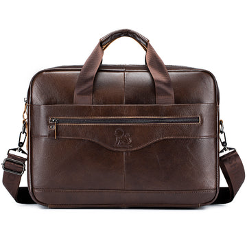 Men Leather 14 Inch Computer Laptop Bag Business Briefcase Messenger Brown
