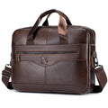 Men Leather 14 Inch Computer Laptop Bag Business Briefcase Messenger Brown