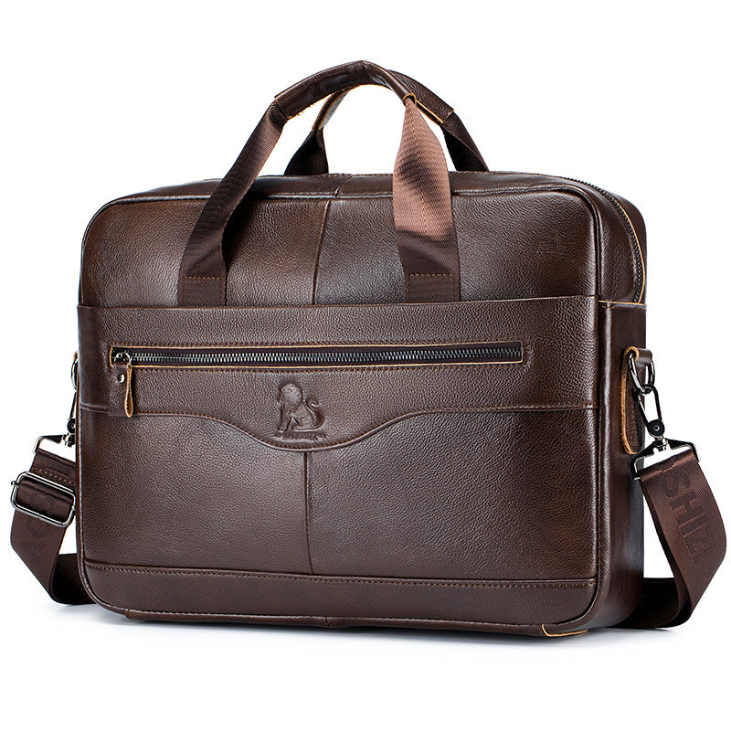 Men Leather 14 Inch Computer Laptop Bag Business Briefcase Messenger Brown