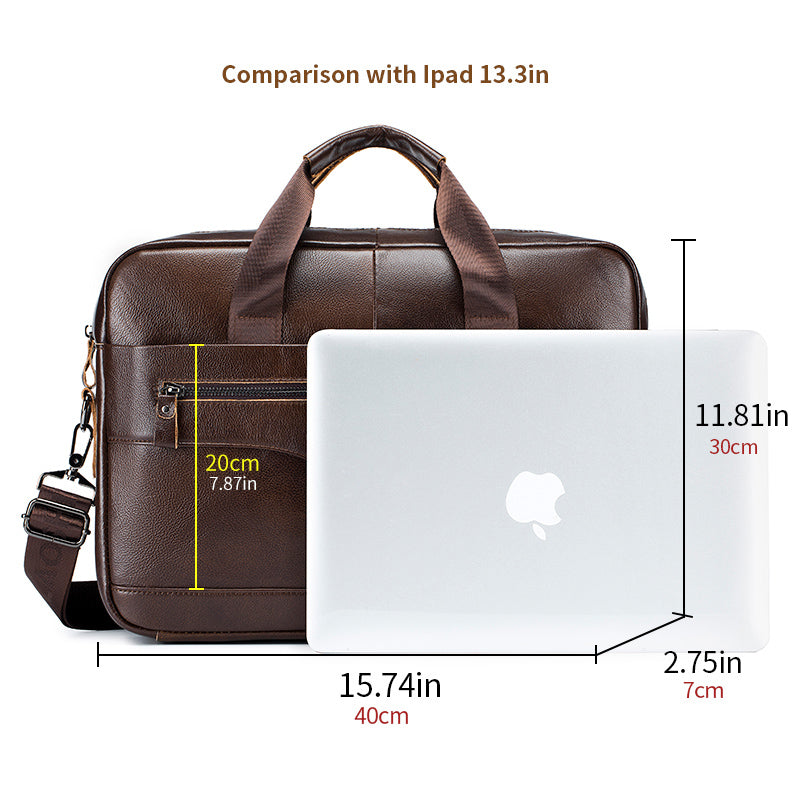 Men Leather 14 Inch Computer Laptop Bag Business Briefcase Messenger Brown