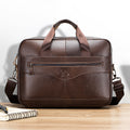 Men Leather 14 Inch Computer Laptop Bag Business Briefcase Messenger Brown
