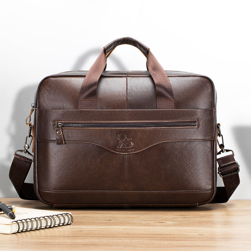 Men Leather 14 Inch Computer Laptop Bag Business Briefcase Messenger Brown