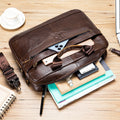Men Leather 14 Inch Computer Laptop Bag Business Briefcase Messenger Brown