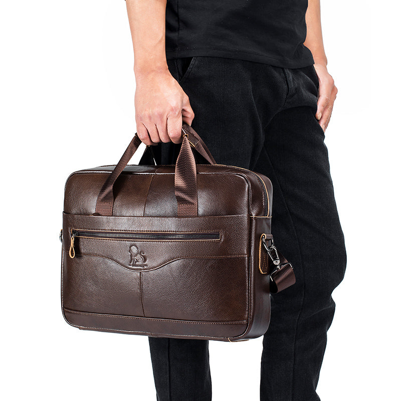 Men Leather 14 Inch Computer Laptop Bag Business Briefcase Messenger Brown