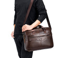 Men Leather 14 Inch Computer Laptop Bag Business Briefcase Messenger Brown