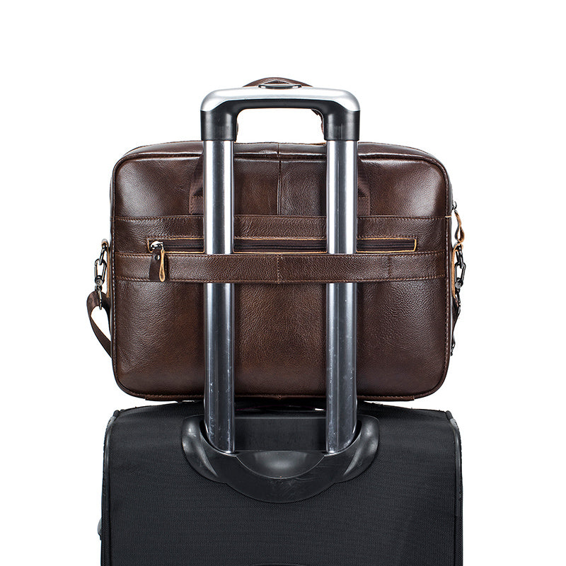 Men Leather 14 Inch Computer Laptop Bag Business Briefcase Messenger Brown