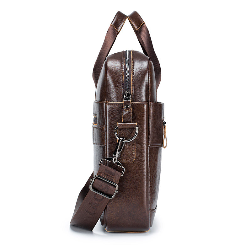 Men Leather 14 Inch Computer Laptop Bag Business Briefcase Messenger Brown