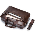 Men Leather 14 Inch Computer Laptop Bag Business Briefcase Messenger Brown
