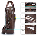 Men Leather 14 Inch Computer Laptop Bag Business Briefcase Messenger Brown
