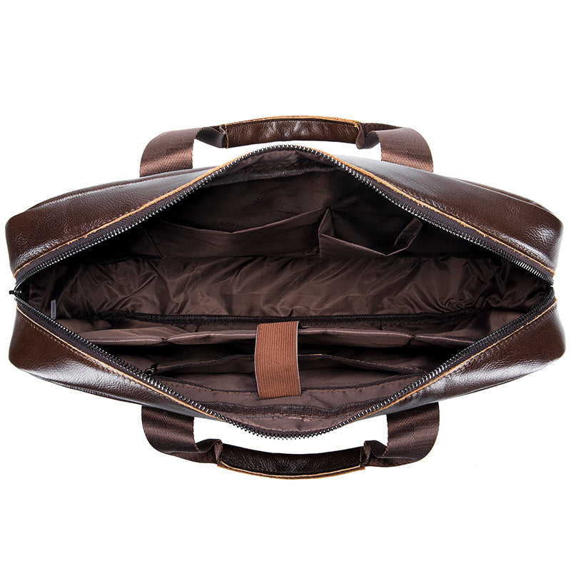 Men Leather 14 Inch Computer Laptop Bag Business Briefcase Messenger Brown
