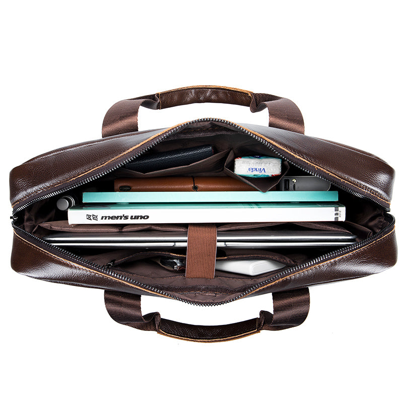 Men Leather 14 Inch Computer Laptop Bag Business Briefcase Messenger Brown