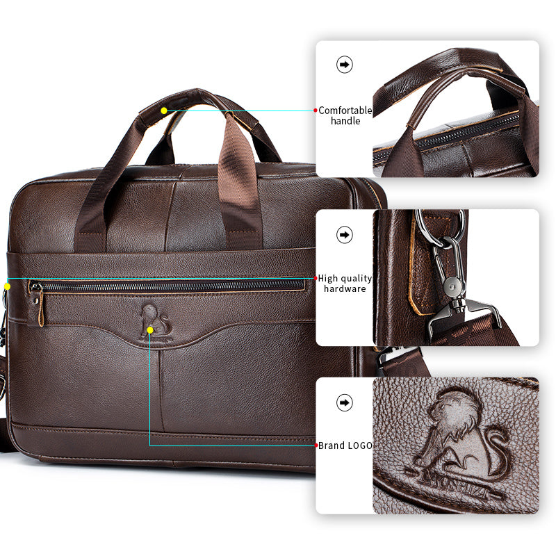 Men Leather 14 Inch Computer Laptop Bag Business Briefcase Messenger Brown