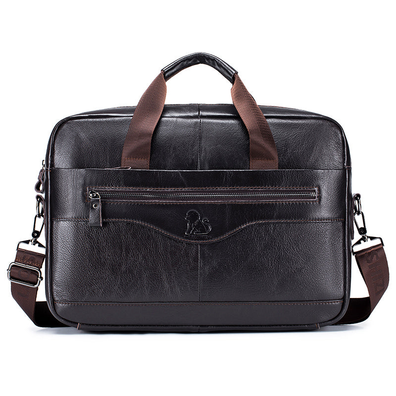 Men Leather 14 Inch Computer Laptop Bag Business Briefcase Messenger Coffee