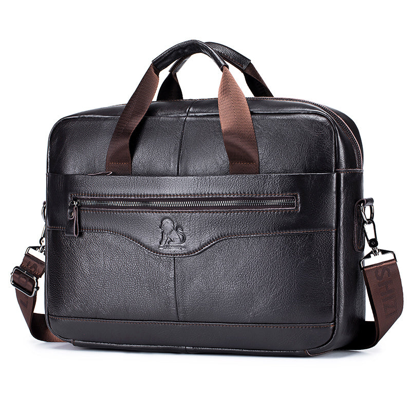 Men Leather 14 Inch Computer Laptop Bag Business Briefcase Messenger Coffee