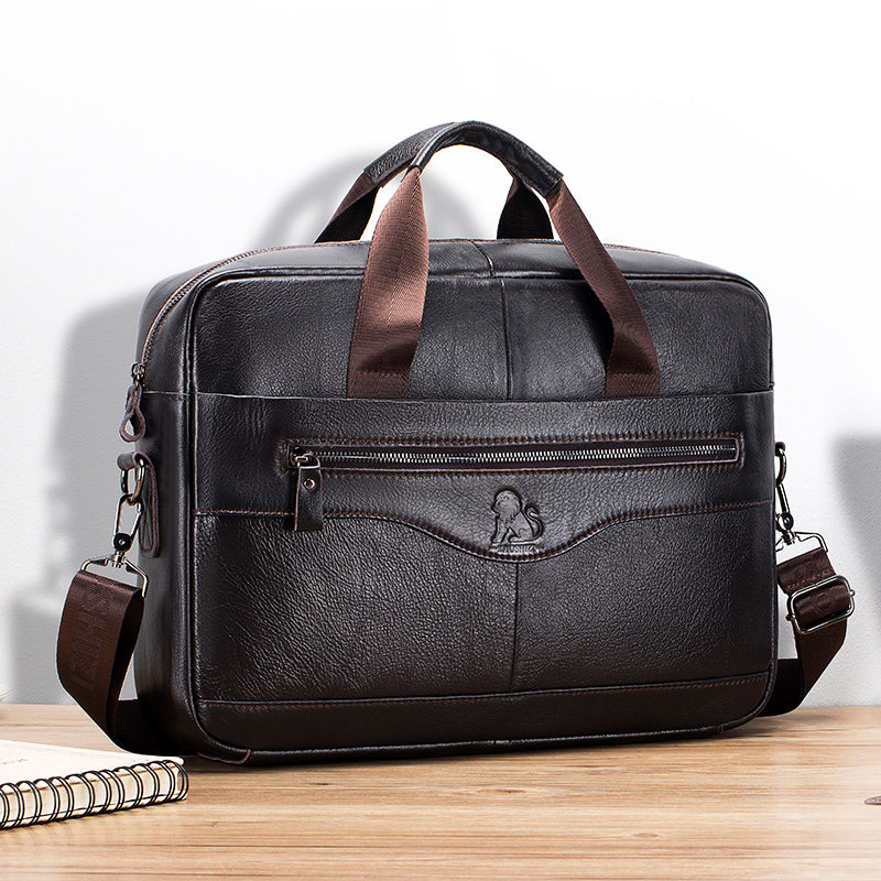 Men Leather 14 Inch Computer Laptop Bag Business Briefcase Messenger Coffee