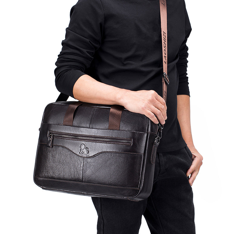 Men Leather 14 Inch Computer Laptop Bag Business Briefcase Messenger Coffee