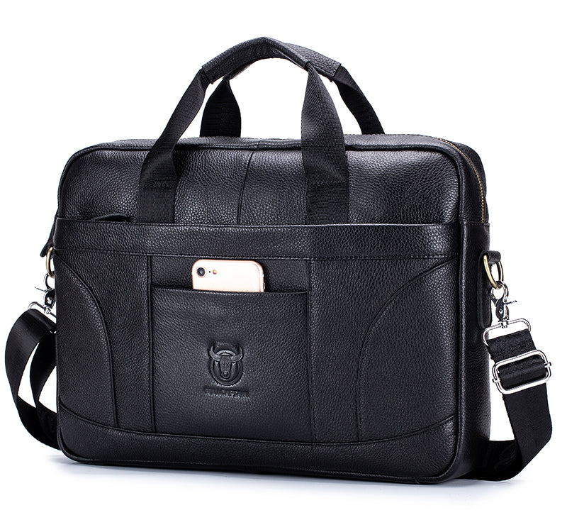 Men Leather 14 Inch Laptop Briefcase Bag Waterproof Messenger Bag Handbag Black