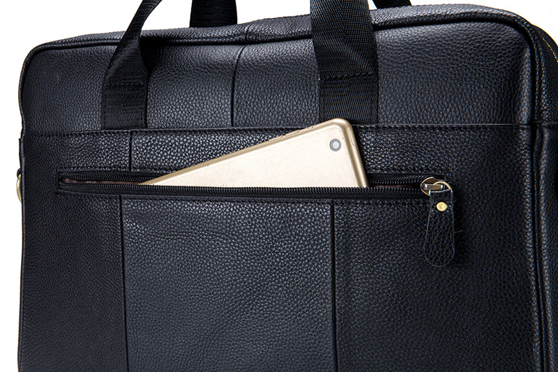 Men Leather 14 Inch Laptop Briefcase Bag Waterproof Messenger Bag Handbag Black