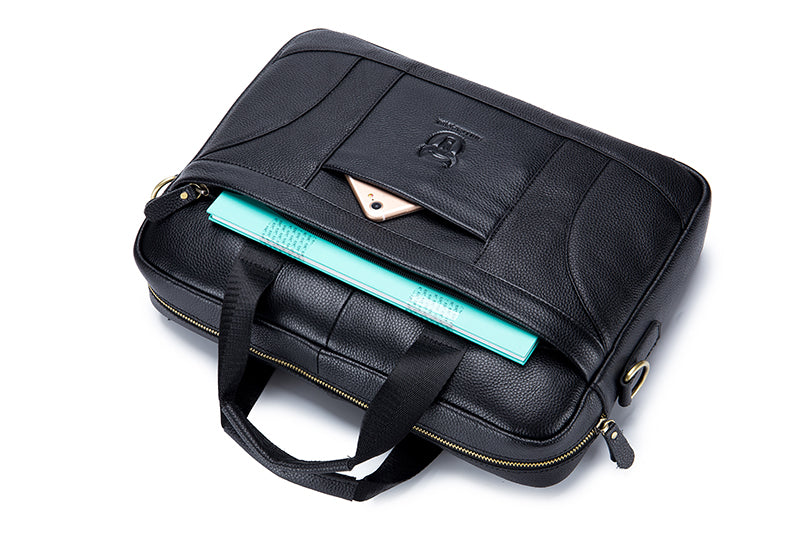 Men Leather 14 Inch Laptop Briefcase Bag Waterproof Messenger Bag Handbag Black