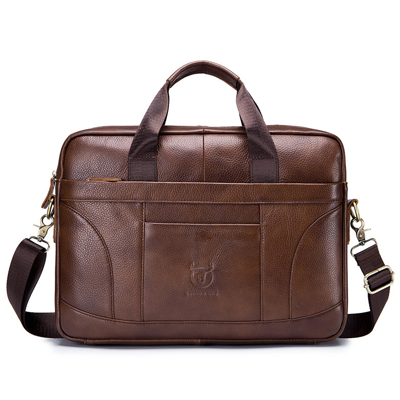 Men Leather 14 Inch Laptop Briefcase Bag Waterproof Messenger Bag Handbag Brown
