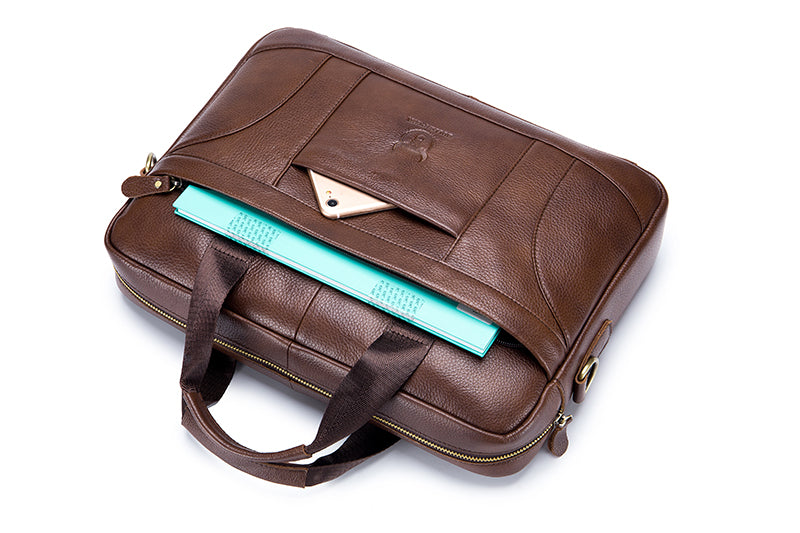 Men Leather 14 Inch Laptop Briefcase Bag Waterproof Messenger Bag Handbag Brown