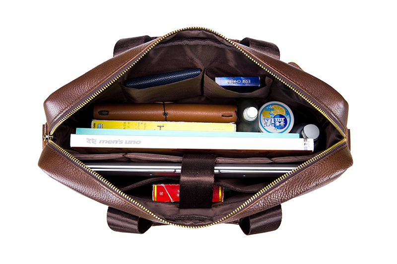 Men Leather 14 Inch Laptop Briefcase Bag Waterproof Messenger Bag Handbag Brown