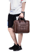 Men Leather 14 Inch Laptop Briefcase Bag Waterproof Messenger Bag Handbag Brown