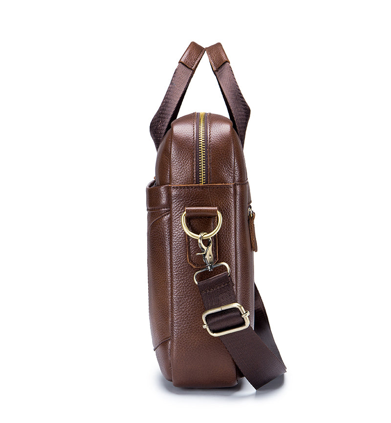 Men Leather 14 Inch Laptop Briefcase Bag Waterproof Messenger Bag Handbag Brown