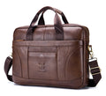 Men Leather 14 Inch Laptop Briefcase Bag Waterproof Messenger Bag Handbag Brown