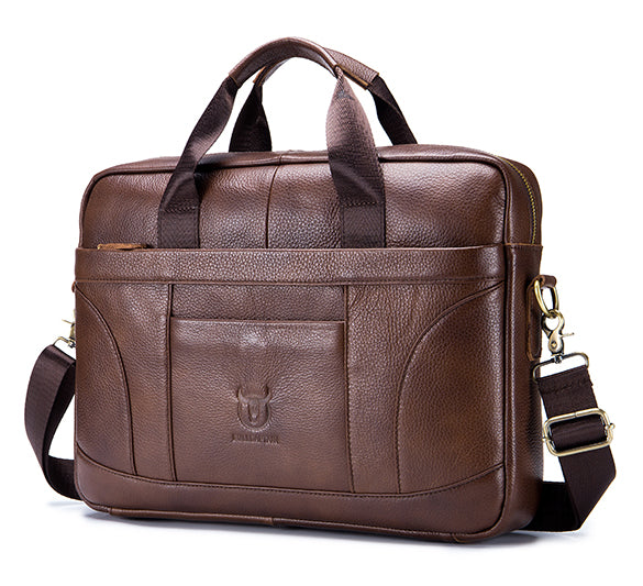 Men Leather 14 Inch Laptop Briefcase Bag Waterproof Messenger Bag Handbag Brown