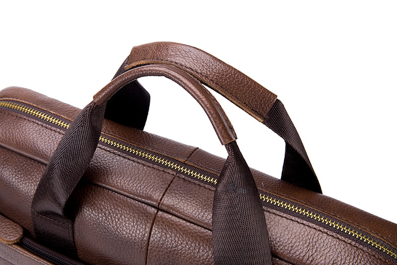 Men Leather 14 Inch Laptop Briefcase Bag Waterproof Messenger Bag Handbag Brown