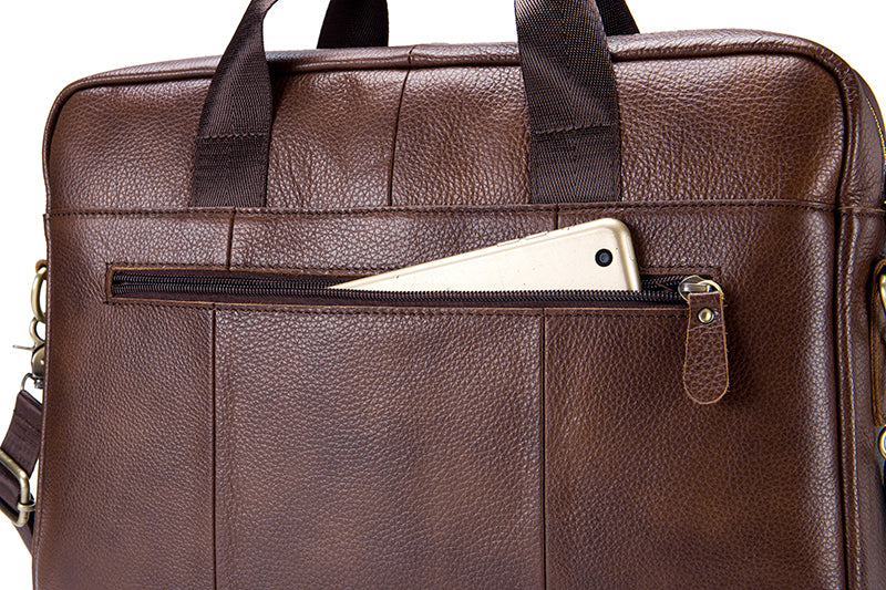Men Leather 14 Inch Laptop Briefcase Bag Waterproof Messenger Bag Handbag Brown