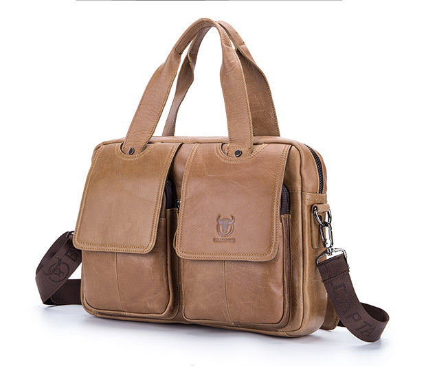 Men Leather Briefcase Bag Business Casual Multiple Compartments Laptop Bag Brown
