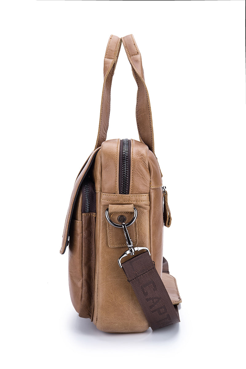 Men Leather Briefcase Bag Business Casual Multiple Compartments Laptop Bag Brown